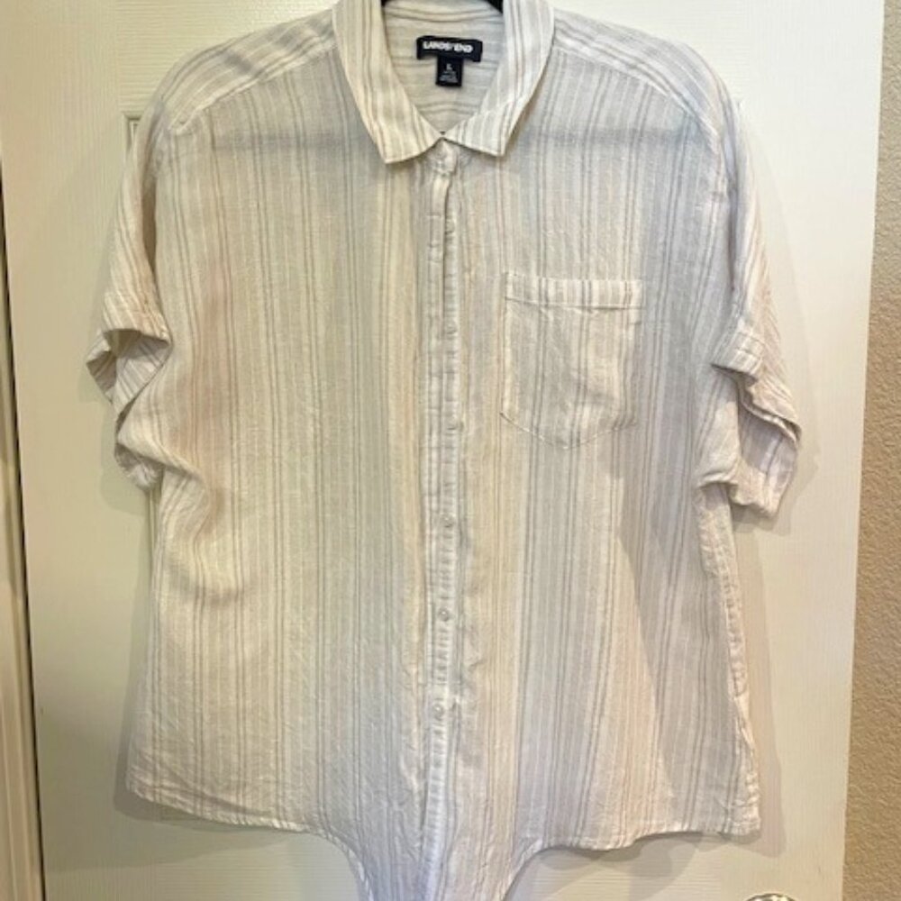 Ladies Lands End dolman-sleeve linen shirt; sz LARGE (14-16) very good condition